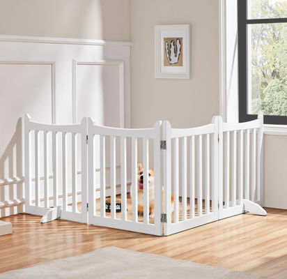 24" H Freestanding Doorway Collapsible Indoor Wooden Dog Gates Pet Fence With Support Feet Stair Barrier