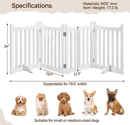 24" H Freestanding Doorway Collapsible Indoor Wooden Dog Gates Pet Fence With Support Feet Stair Barrier