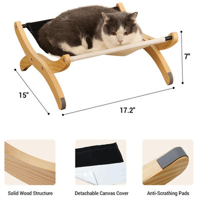 Pet Hammock Cat Sleeping Perch Furniture Indoor Wooden Cat Bed Hammock