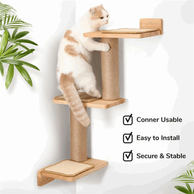 Cat Scratching Post Wall Mounted Transformable Cat Wall Shelves Wooden Cat Scratching Post
