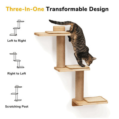 Cat Scratching Post Wall Mounted Transformable Cat Wall Shelves Wooden Cat Scratching Post