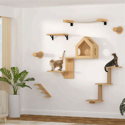 Cat Scratching Post Wall Mounted Transformable Cat Wall Shelves Wooden Cat Scratching Post
