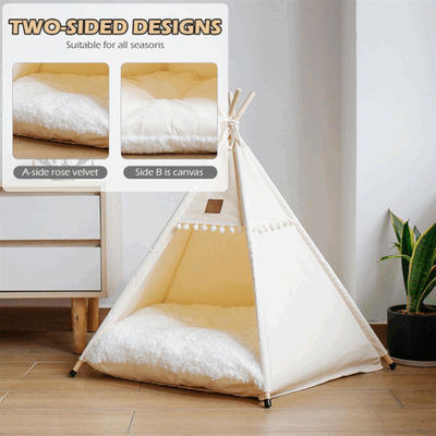 Small Portable Pet Teepee Tents Wooden Cat Dog Tent Bed Removable Dog Tents House
