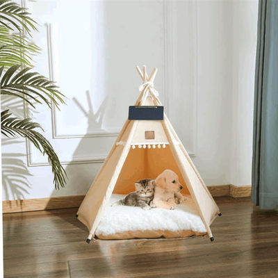 Small Portable Pet Teepee Tents Wooden Cat Dog Tent Bed Removable Dog Tents House