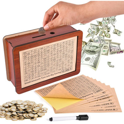 Best Selling Unique 10000 Savings Challenge Box Wooden Cash Savings Box Children'S Piggy Bank