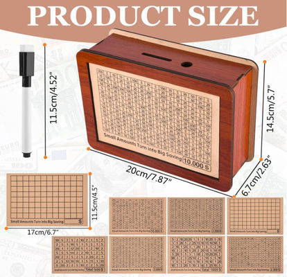 Best Selling Unique 10000 Savings Challenge Box Wooden Cash Savings Box Children'S Piggy Bank