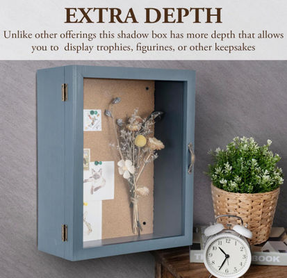 Minimalist Style 11x14 Handmade Gray Blue Solid Wood Wall Mounted Home Decorative Display Case Frame Box Shadow