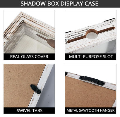 Best Selling Rustic White 8x8 Wood Display Case Shadow Box Frame Bulk Wholesale With Hd Glass