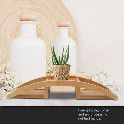 Outdoor 2 Tiers Bamboo Arch Bridge Design Flower Pot Shelf Succulent Cactus Plant Pot Wood Desktop Plant Stand