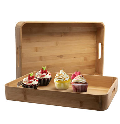 Wholesale Customized 2 Pack Large Handmade Bamboo Breakfast Dinner Catering Tray Wood Riser Tray With Handles