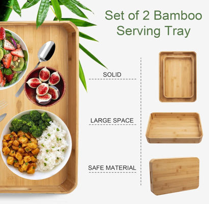 Wholesale Customized 2 Pack Large Handmade Bamboo Breakfast Dinner Catering Tray Wood Riser Tray With Handles
