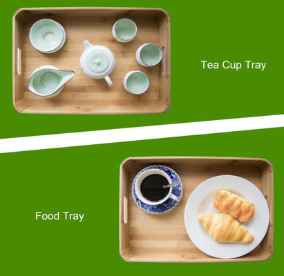 Wholesale Customized 2 Pack Large Handmade Bamboo Breakfast Dinner Catering Tray Wood Riser Tray With Handles
