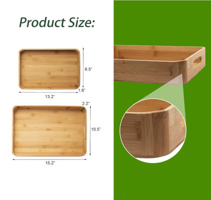 Wholesale Customized 2 Pack Large Handmade Bamboo Breakfast Dinner Catering Tray Wood Riser Tray With Handles