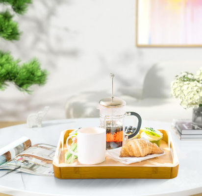 Wholesale Customized 2 Pack Large Handmade Bamboo Breakfast Dinner Catering Tray Wood Riser Tray With Handles
