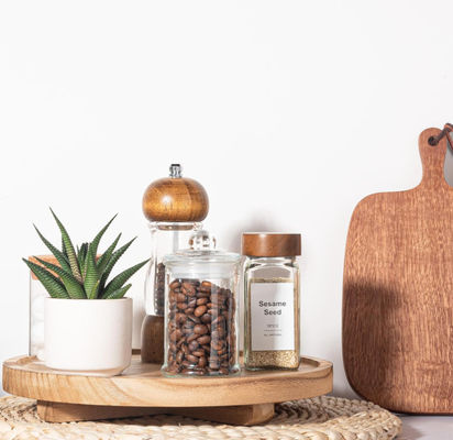 Best Selling Round Decorative Bathroom Counter Organizer Farmhouse Kitchen Decor Wooden Riser Wooden Food Tray