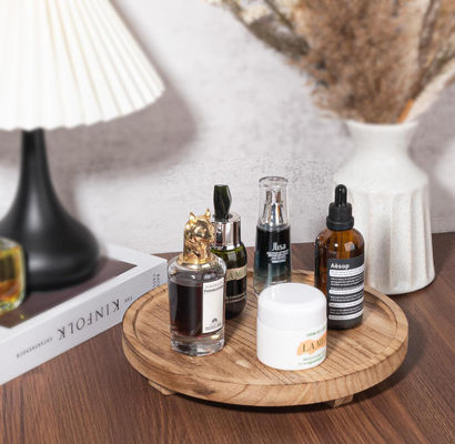 Best Selling Round Decorative Bathroom Counter Organizer Farmhouse Kitchen Decor Wooden Riser Wooden Food Tray