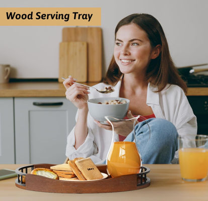 Rustic Solid Oak Wood Multifunctional Wood Nuts Serving Tray Round Wooden Decorative Ottoman Tray