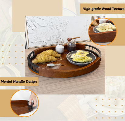 Rustic Solid Oak Wood Multifunctional Wood Nuts Serving Tray Round Wooden Decorative Ottoman Tray