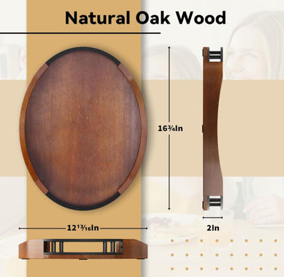 Rustic Solid Oak Wood Multifunctional Wood Nuts Serving Tray Round Wooden Decorative Ottoman Tray