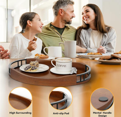 Rustic Solid Oak Wood Multifunctional Wood Nuts Serving Tray Round Wooden Decorative Ottoman Tray