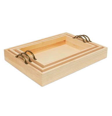 Set of 3 Customized Unfinished Multifunctional Exquisite Fashion Durable Wood Nesting Serving Trays with Handles