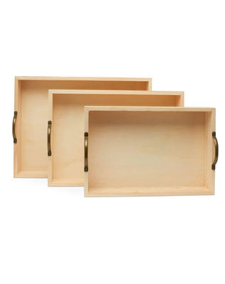Set of 3 Customized Unfinished Multifunctional Exquisite Fashion Durable Wood Nesting Serving Trays with Handles