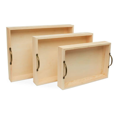 Set of 3 Customized Unfinished Multifunctional Exquisite Fashion Durable Wood Nesting Serving Trays with Handles