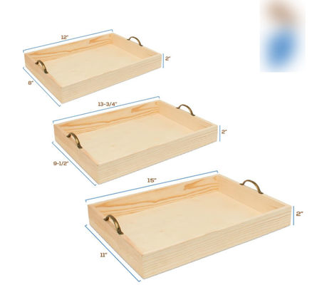 Set of 3 Customized Unfinished Multifunctional Exquisite Fashion Durable Wood Nesting Serving Trays with Handles