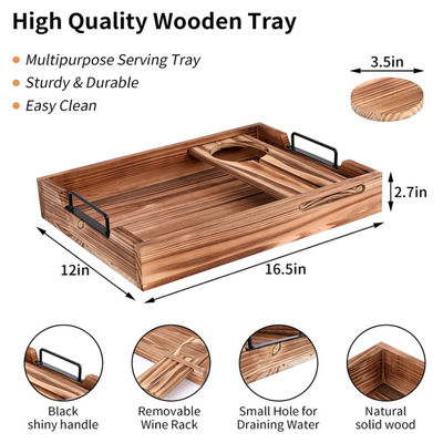 Factory Wholesale Natural Fir Wood Handcrafted New Design Removable Wine Glass Holder Wooden Food Tray