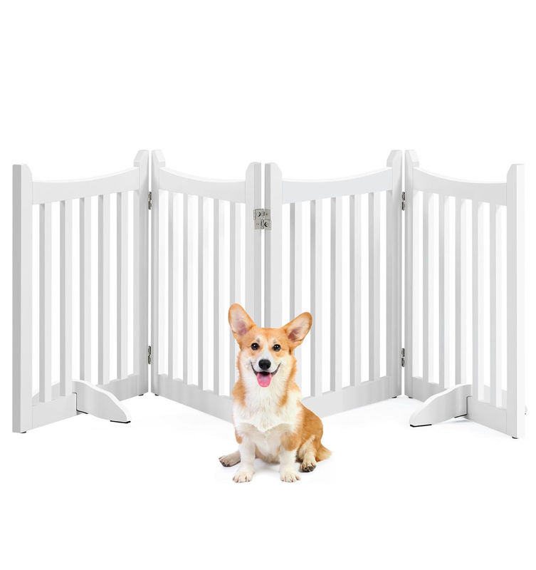 24" H Freestanding Doorway Collapsible Indoor Wooden Dog Gates Pet Fence With Support Feet Stair Barrier
